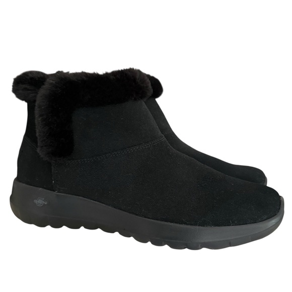 Skechers Womens On The Go Black Suede Pull On Winter Ankle Boots Faux Fur Size 7 - Picture 1 of 12